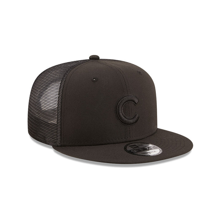 Chicago Cubs New Era Black Tonal Primary Logo 9FIFTY Mesh Trucker Snapback Hat