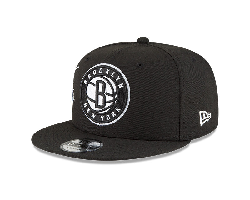 Mens Brooklyn Nets NBA 2022 Back Half New Era Black And White 9FIFTY Snapback Hat