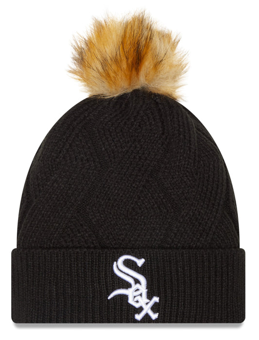 Women's Chicago White Sox New Era Black Snowy Cuffed Knit Hat with Pom - Pro Jersey Sports