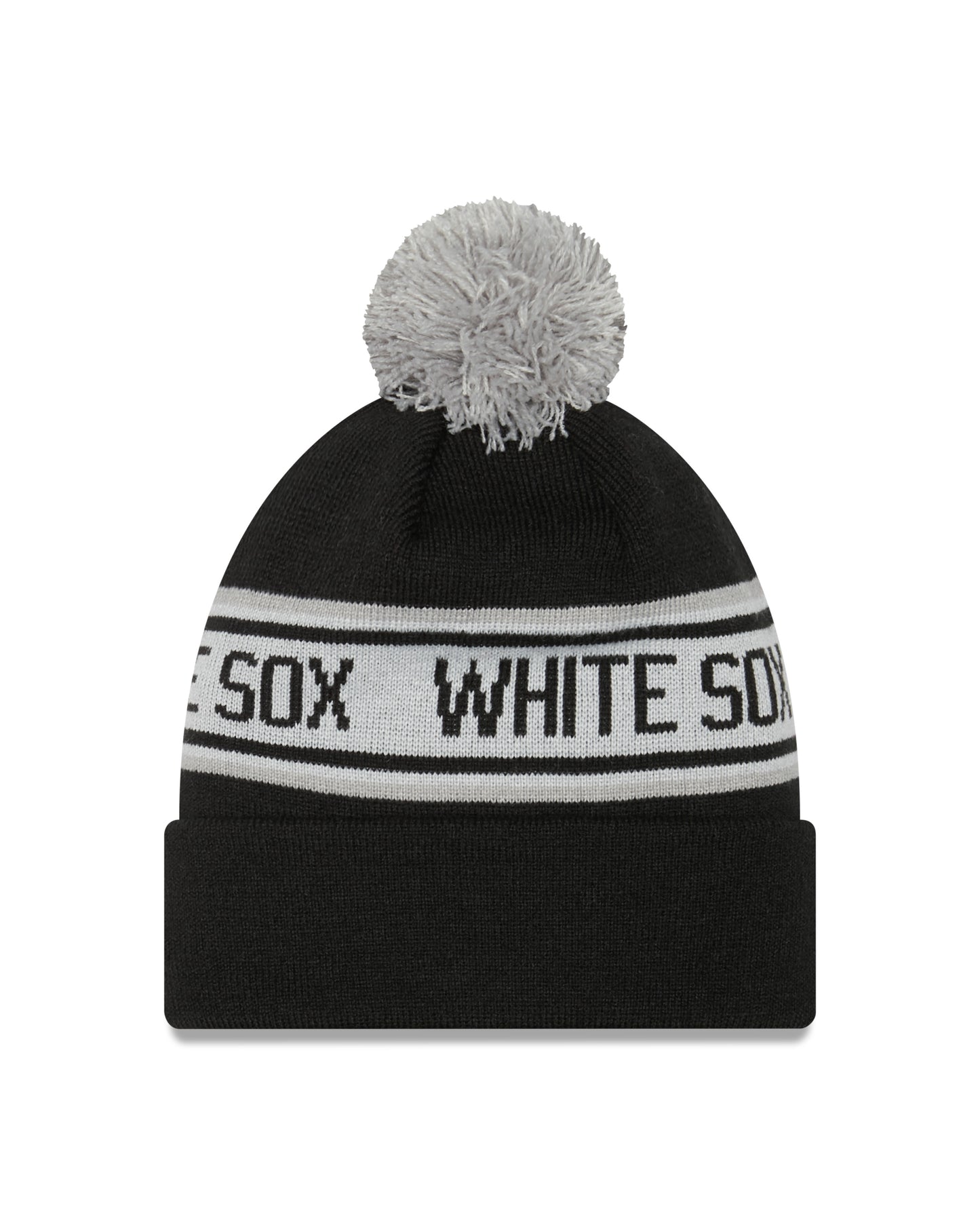 Chicago White Sox New Era Black Repeat Cuffed Pom Knit Hat - Pro Jersey Sports