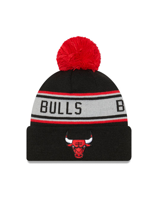 Youth Chicago Bulls New Era Junior Black Repeat Navy Cuffed Pom Knit Hat