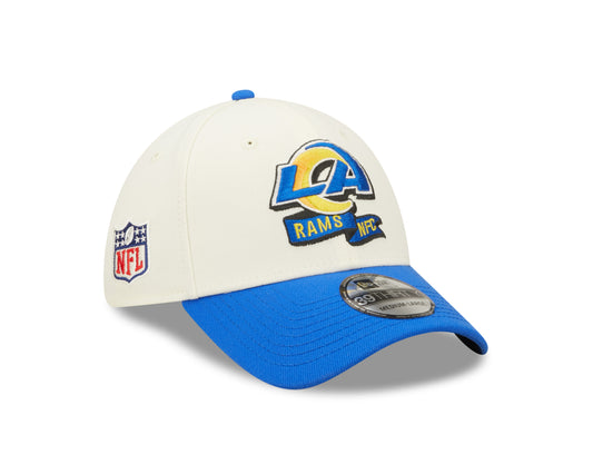 Men's Los Angeles Rams New Era Cream/Blue 2022 Sideline 39THIRTY Flex Hat