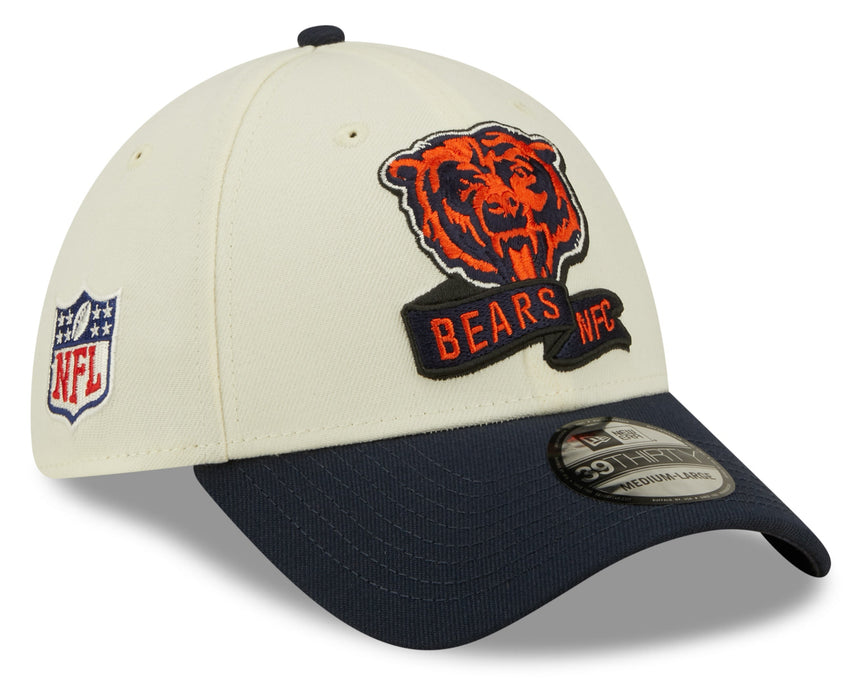 Men's Chicago Bears Mascot Logo New Era Cream/Navy 2022 Sideline 39THIRTY Flex Hat - Pro Jersey Sports