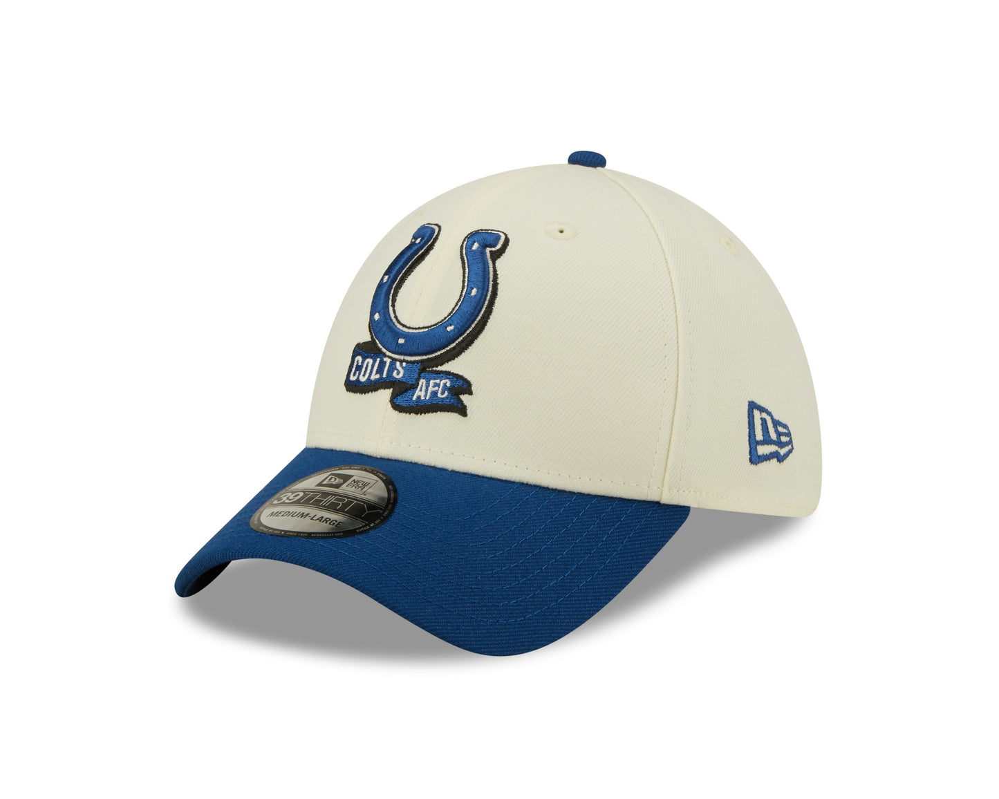 Men's Indianapolis Colts New Era Cream/Royal 2022 Sideline 39THIRTY Flex Hat