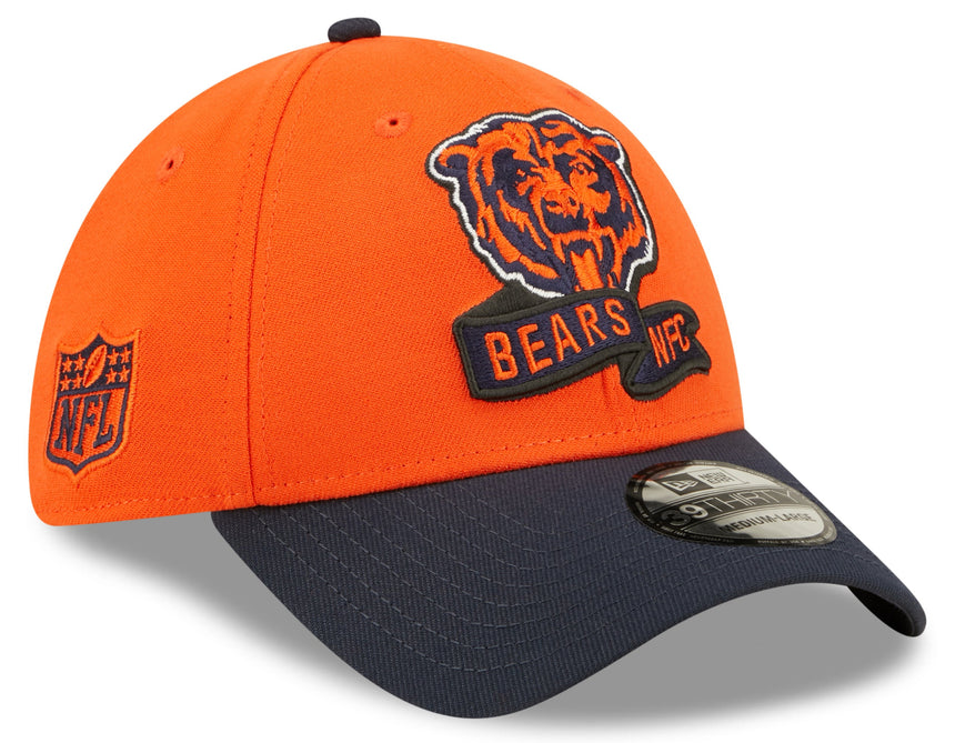Men's Chicago Bears Mascot Logo New Era Orange/Navy 2022 Sideline 39THIRTY Flex Hat - Pro Jersey Sports