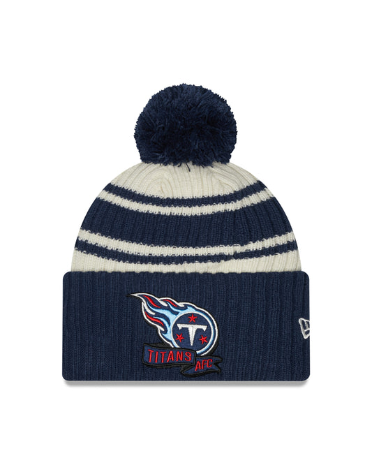 Tennessee Titans New Era Navy 2022 NFL Sideline Sport Pom Cuffed Knit Hat