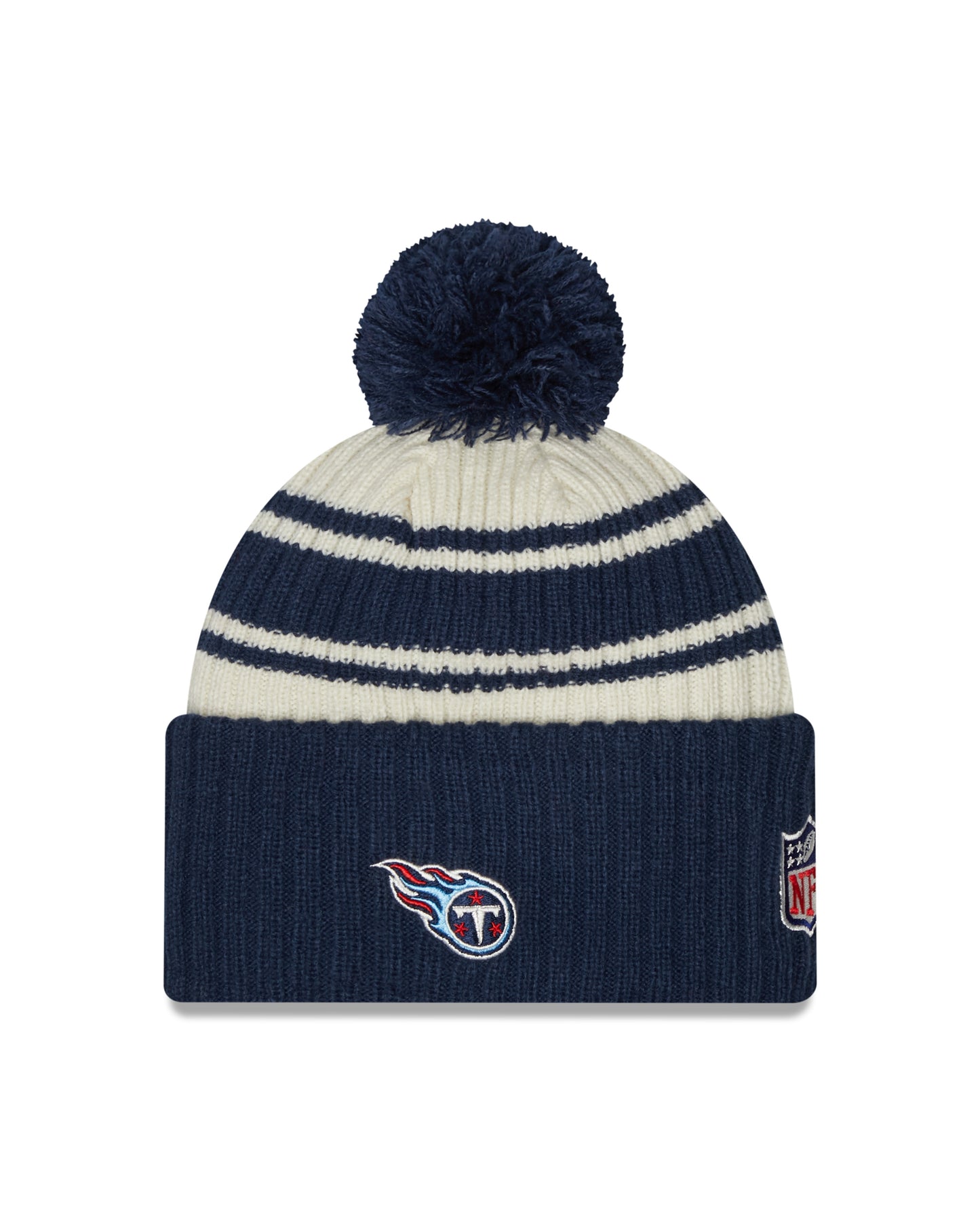 Tennessee Titans New Era Navy 2022 NFL Sideline Sport Pom Cuffed Knit Hat