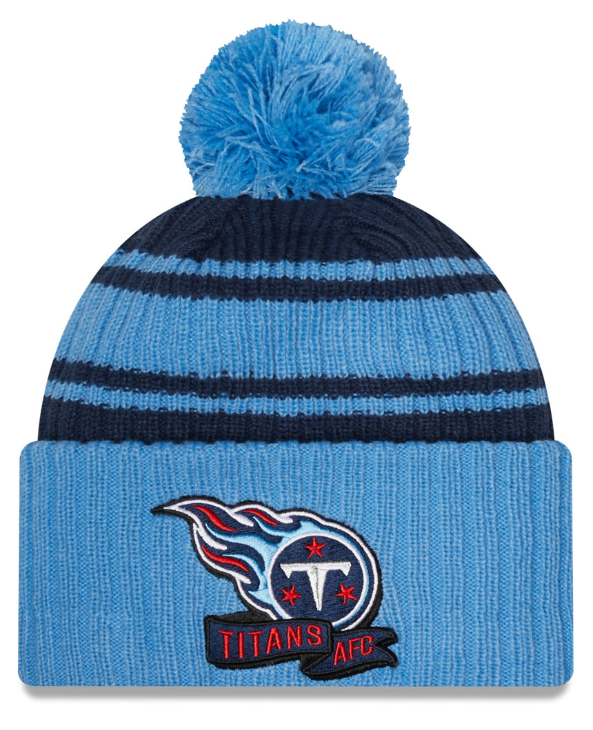 Tennessee Titans New Era Blue 2022 NFL Sideline Sport Pom Cuffed Knit Hat - Pro Jersey Sports