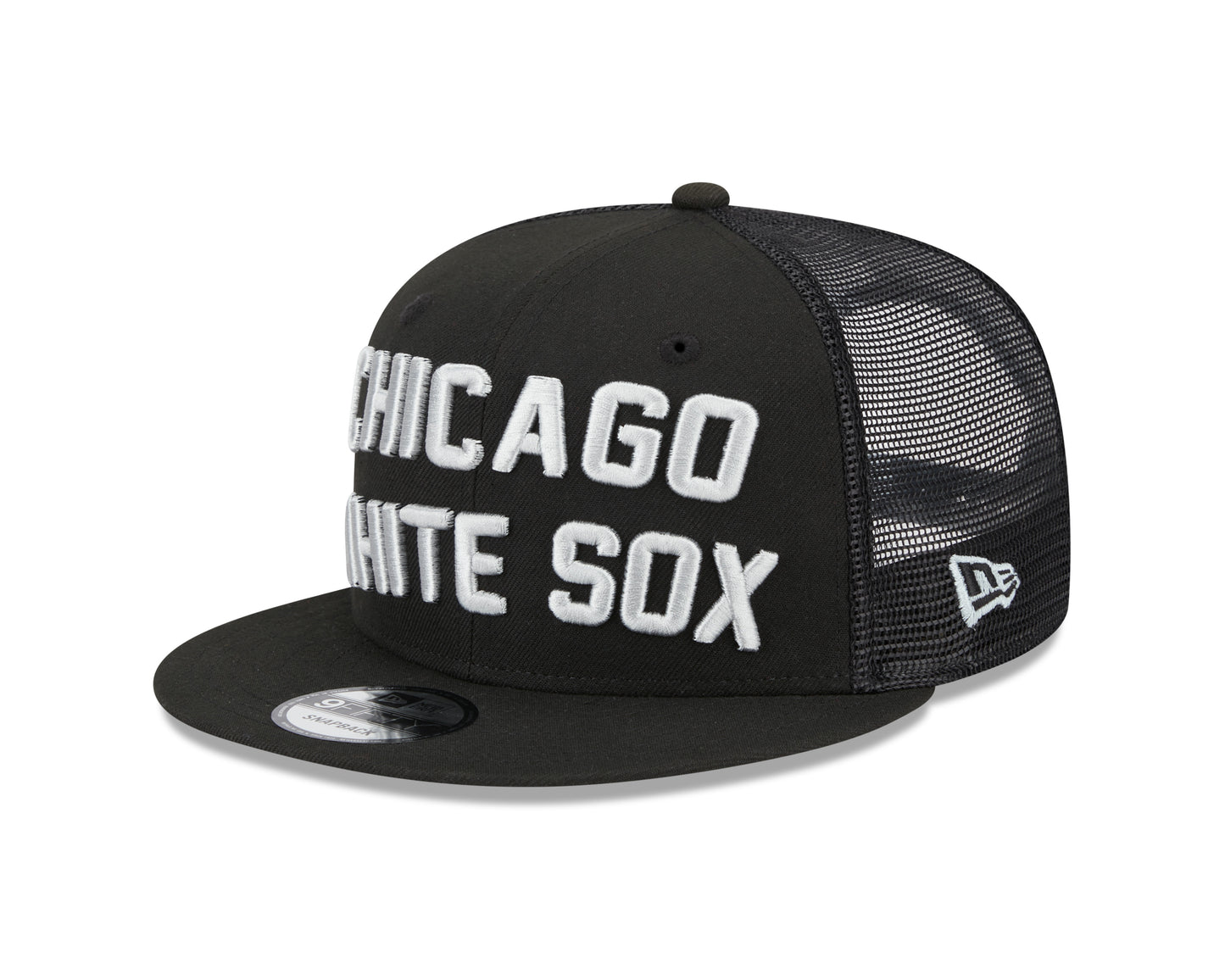 Chicago White Sox New Era Black Stacked 9FIFTY Mesh Trucker Snapback Hat