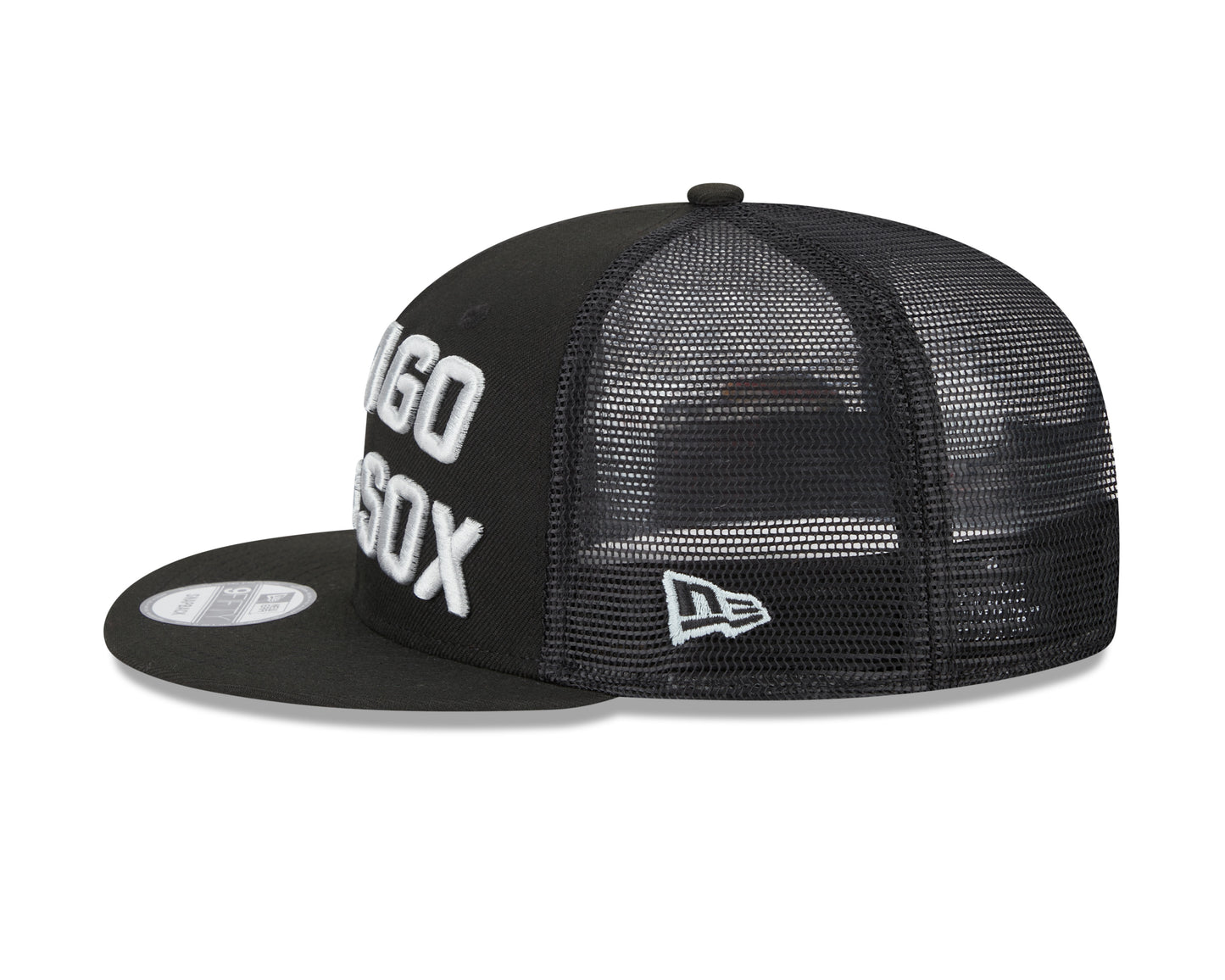 Chicago White Sox New Era Black Stacked 9FIFTY Mesh Trucker Snapback Hat