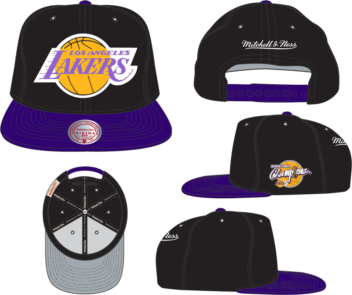 Men's Los Angeles Lakers Mitchell & Ness Black/Purple NBA Patches 2 Tone Snapback Adjustable Hat - Pro Jersey Sports