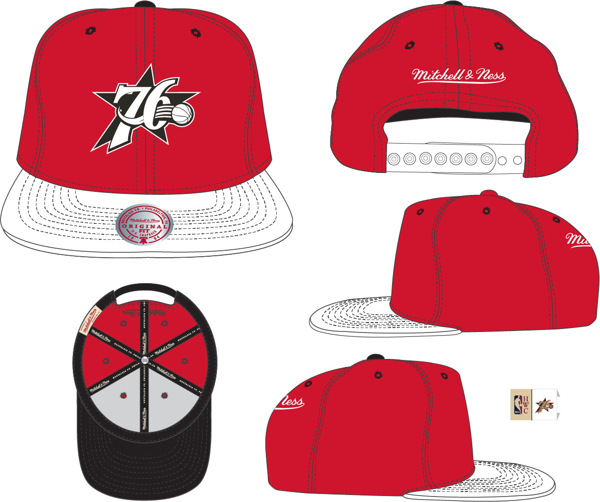 Men's Philadelphia 76ers NBA Cardinal Red 2 Tone HWC Mitchell & Ness Snapback Hat - Pro Jersey Sports