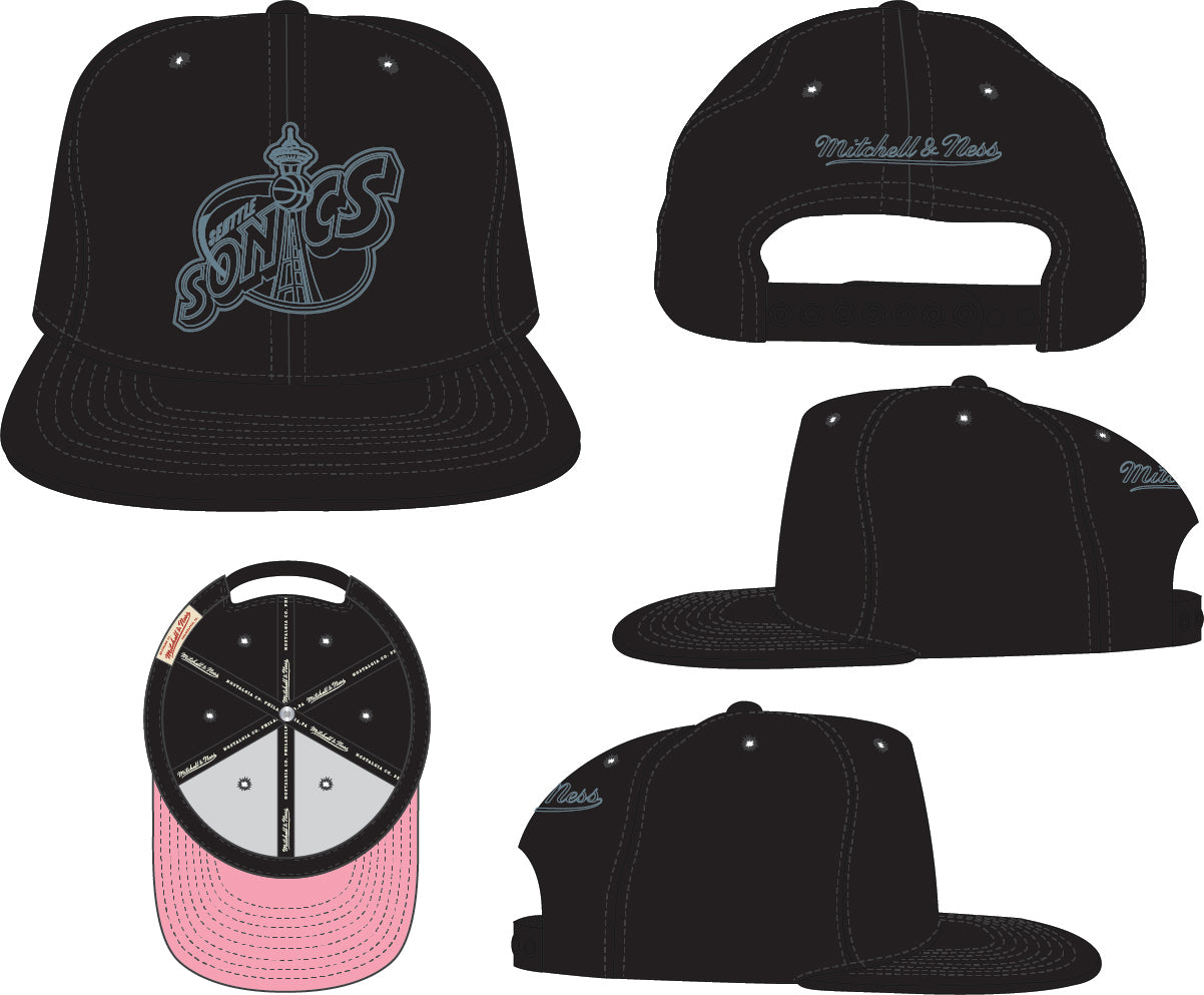 Seattle SuperSonics Mitchell & Ness Tonal Black Pink Moon Snapback Hat - Pro Jersey Sports