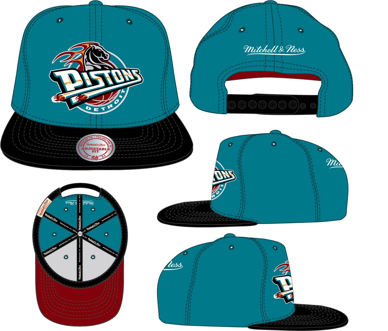 Men's Detroit Pistons Mitchell & Ness 2 Tone Teal/Black Core Basic Snapback Hat - Pro Jersey Sports