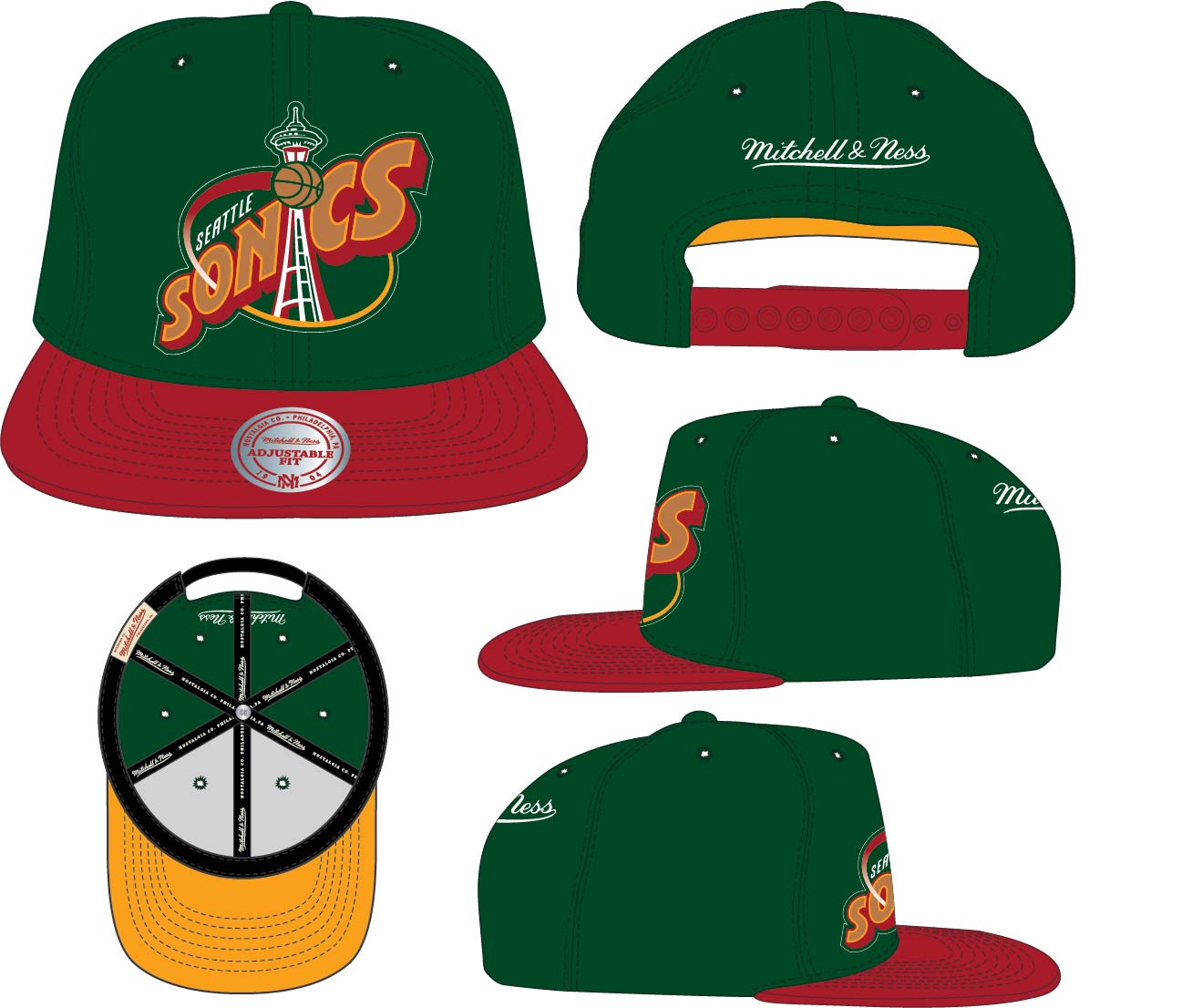 Men's Seattle Supersonics NBA Core Basic 2 Tone Green/Maroon HWC Mitchell & Ness Snapback Hat - Pro Jersey Sports