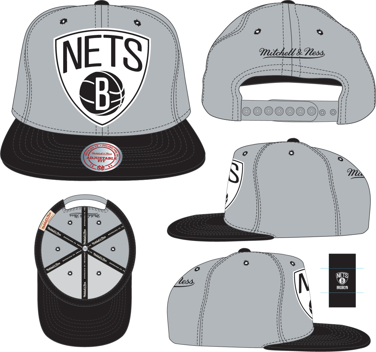 Men's Brooklyn Nets 2 Tone Gray/Black NBA XL Pop Snapback Adjustable Hat - Pro Jersey Sports