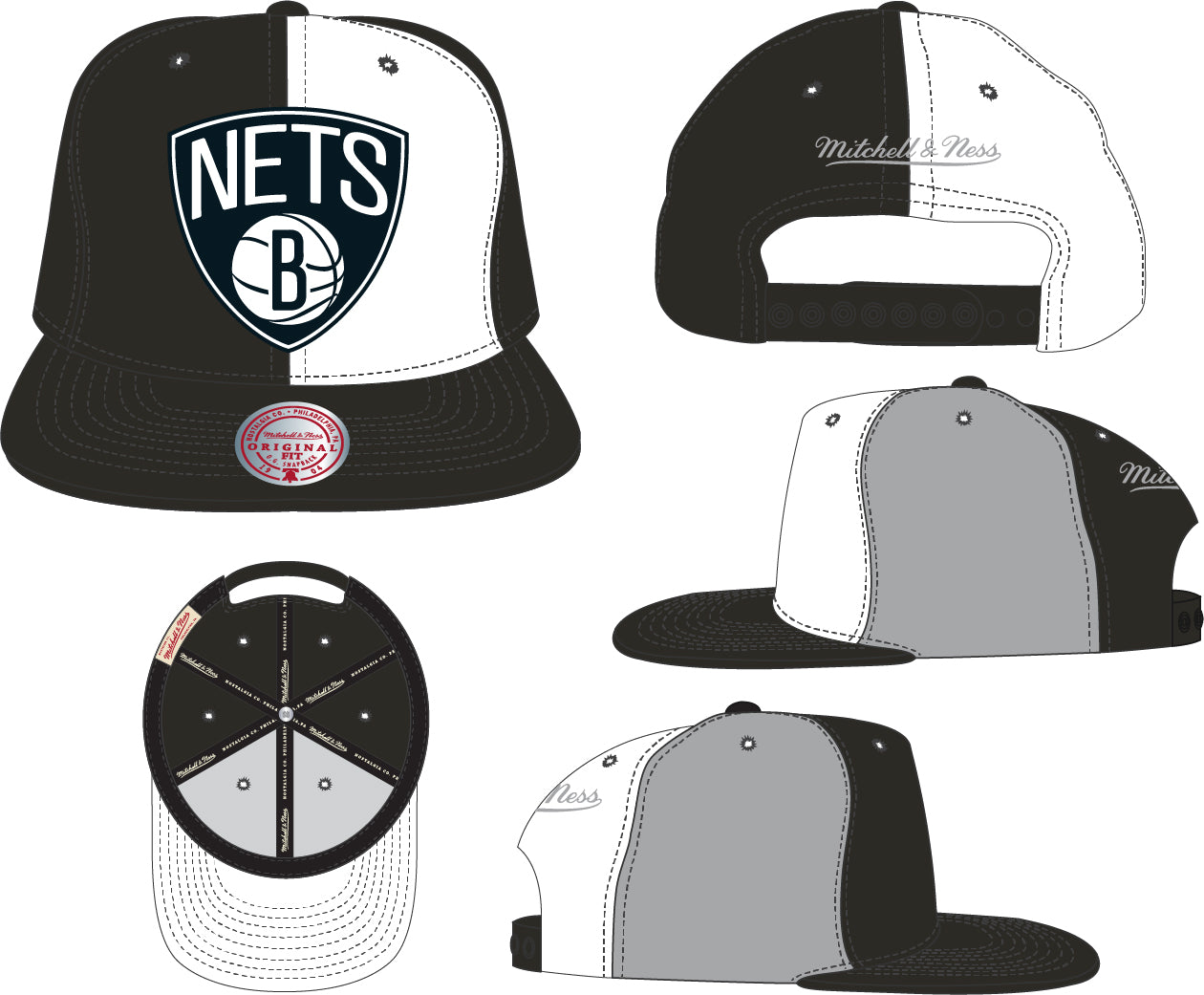 Men's Brooklyn Nets Mitchell & Ness NBA Pinwheel Snapback Hat - Pro Jersey Sports