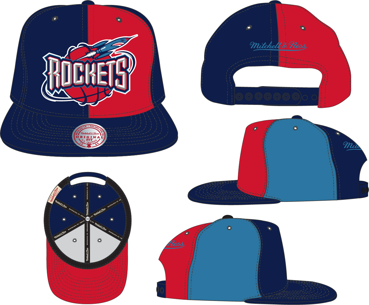 Men's Houston Rockets Mitchell & Ness NBA Pinwheel Snapback Hat - Pro Jersey Sports