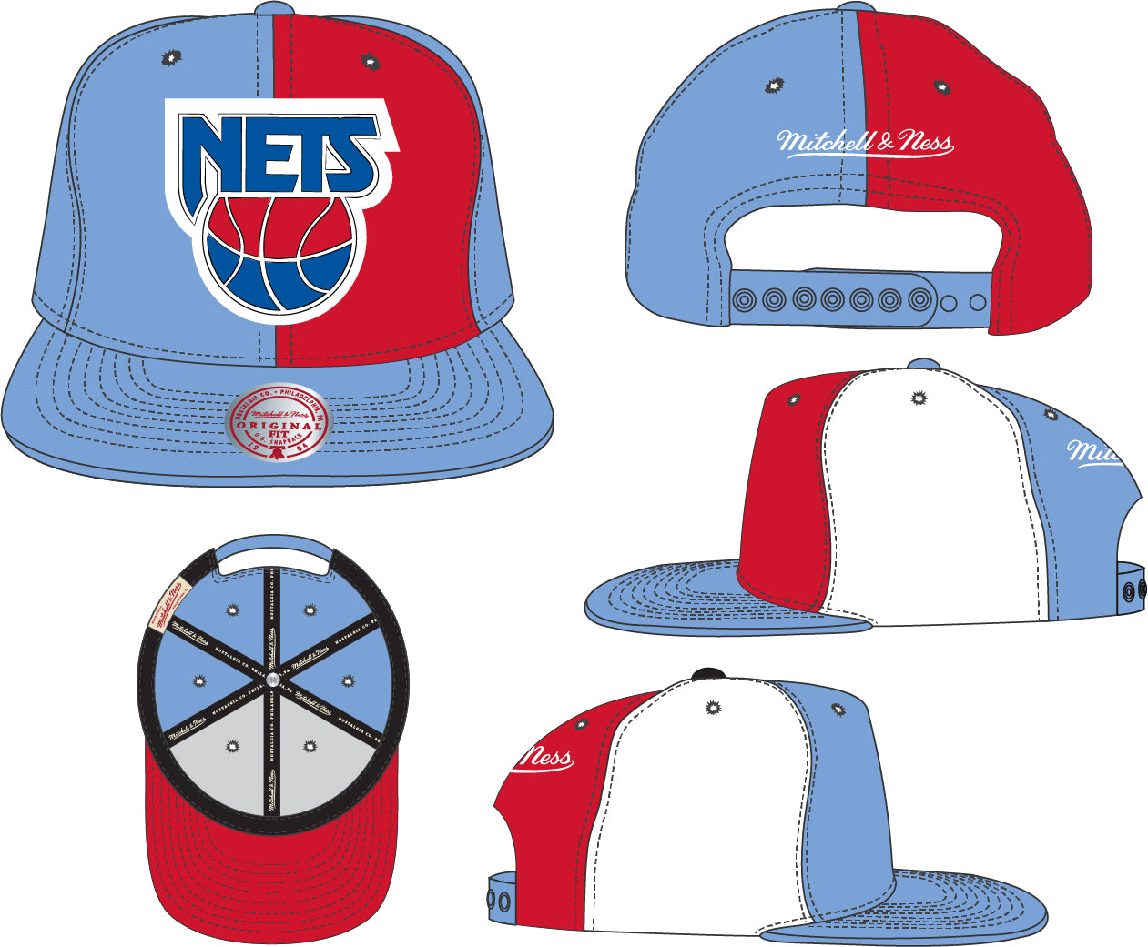Men's New Jersey Nets Mitchell & Ness NBA Pinwheel Snapback Hat