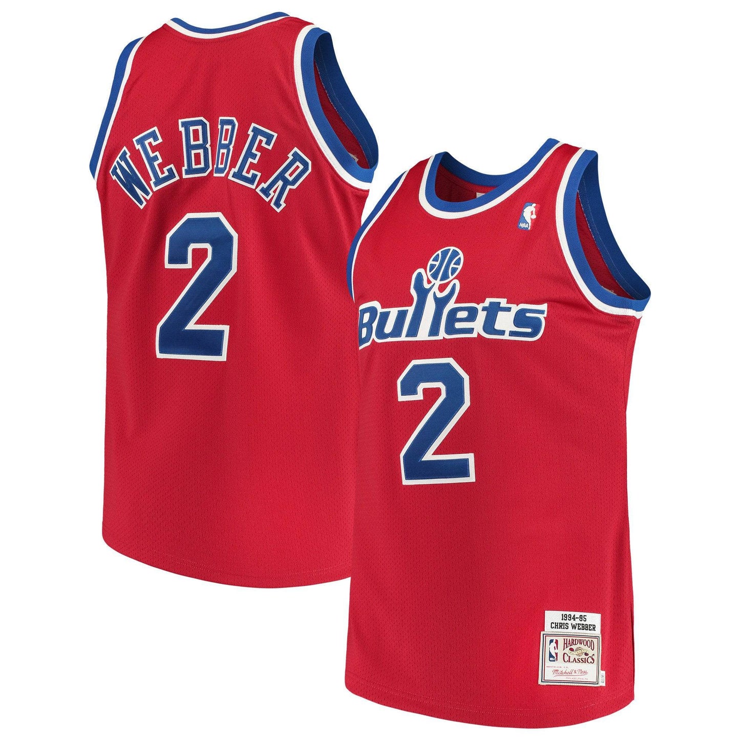 Men's Washington Bullets Chris Webber Mitchell & Ness Red Road 1994/95 Hardwood Classics Swingman Replica Jersey - Pro Jersey Sports