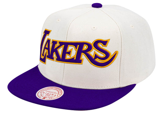Los Angeles Lakers Mitchell & Ness Hardwood Classics Natural 2 Tone Snapback Hat- Cream/Purple - Pro Jersey Sports