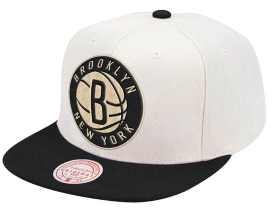 Brooklyn Nets Mitchell & Ness Natural 2 Tone Snapback Hat- Cream/Black - Pro Jersey Sports