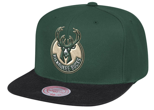 Men's Milwaukee Bucks Mitchell & Ness Hunter Green/Black Two-Tone Wool Snapback Hat - Pro Jersey Sports