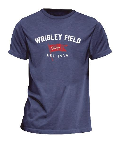 Men's Wrigley Field Brushcraft Est. Flag Short Sleeve Tee-Heather/Navy - Pro Jersey Sports