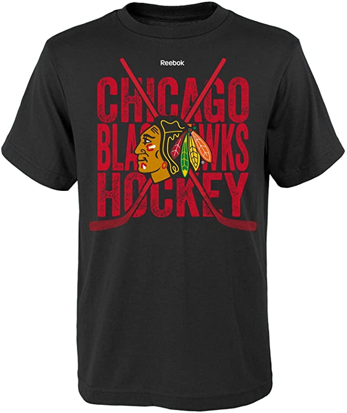 Youth Chicago Blackhawks Black Cross Stix Tee By Reebok - Pro Jersey Sports