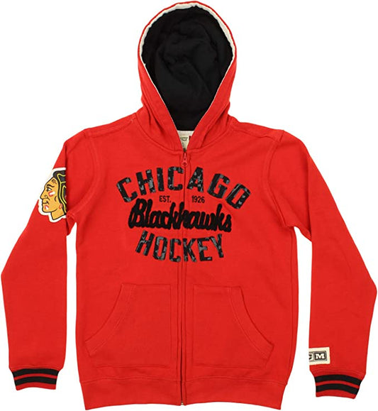 Youth CCM Chicago Blackhawks NHL Full Zip Vintage Fleece Hoodie - Pro Jersey Sports