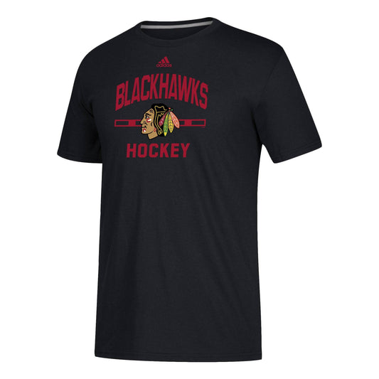 Mens Chicago Blackhawks Centered Performance Adidas Black Tee - Pro Jersey Sports