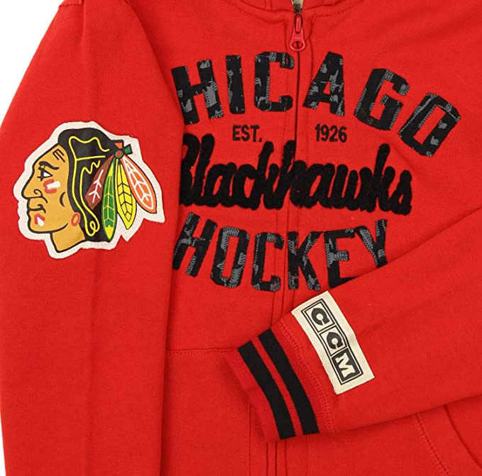 Youth CCM Chicago Blackhawks NHL Full Zip Vintage Fleece Hoodie - Pro Jersey Sports