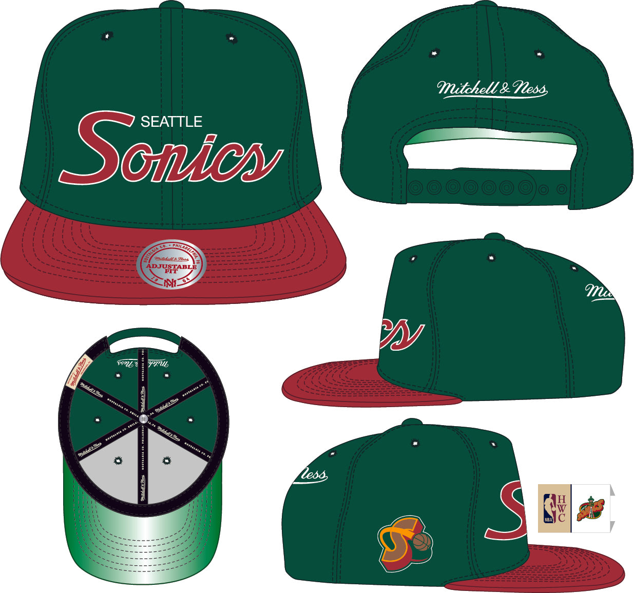 Men's Seattle SuperSonics Green/Red NBA Sports Specialty Snapback Adjustable Hat - Pro Jersey Sports