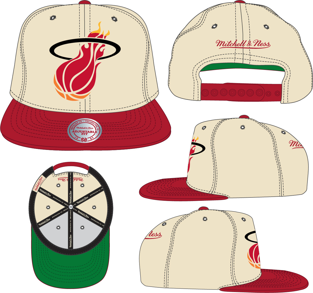Miami Heat Mitchell & Ness Hardwood Classics Natural 2 Tone Snapback Hat- Cream/Red - Pro Jersey Sports