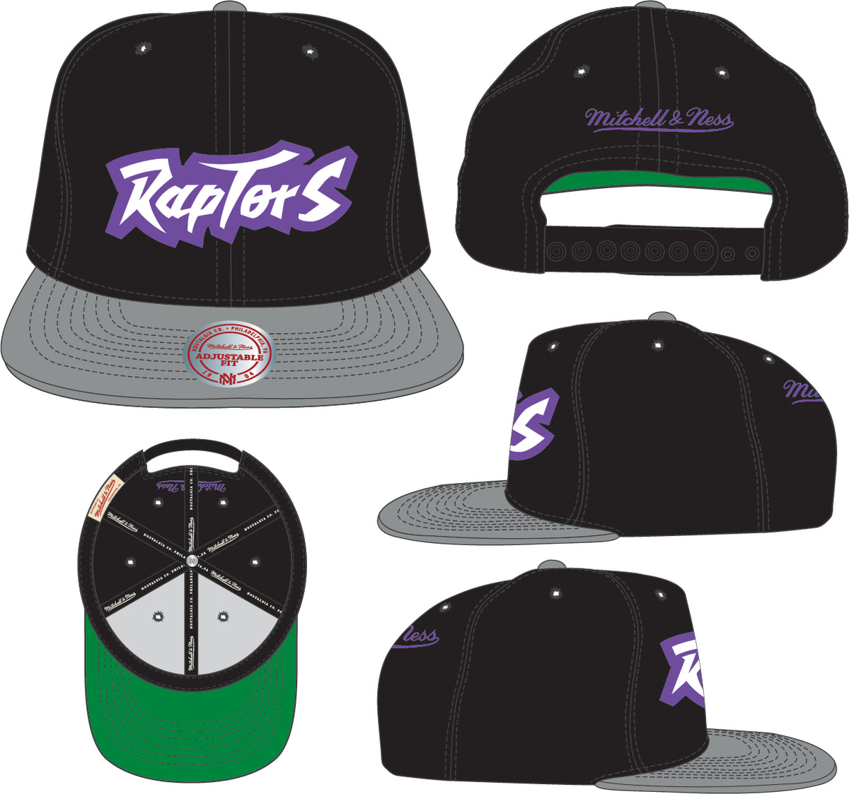 Men's Toronto Raptors NBA Core Basic Script 2 Tone Black/Gray Mitchell & Ness Snapback Hat - Pro Jersey Sports