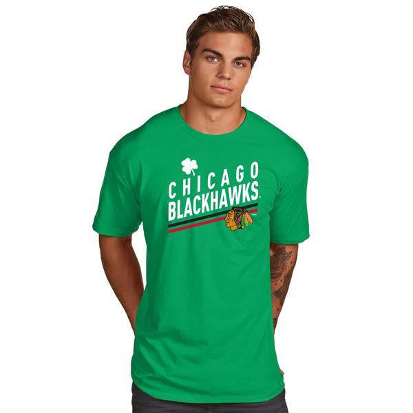 Men's NHL Chicago Blackhawks Kelly Green St. Patrick's Day Superior Stripe T-Shirt-Green - Pro Jersey Sports