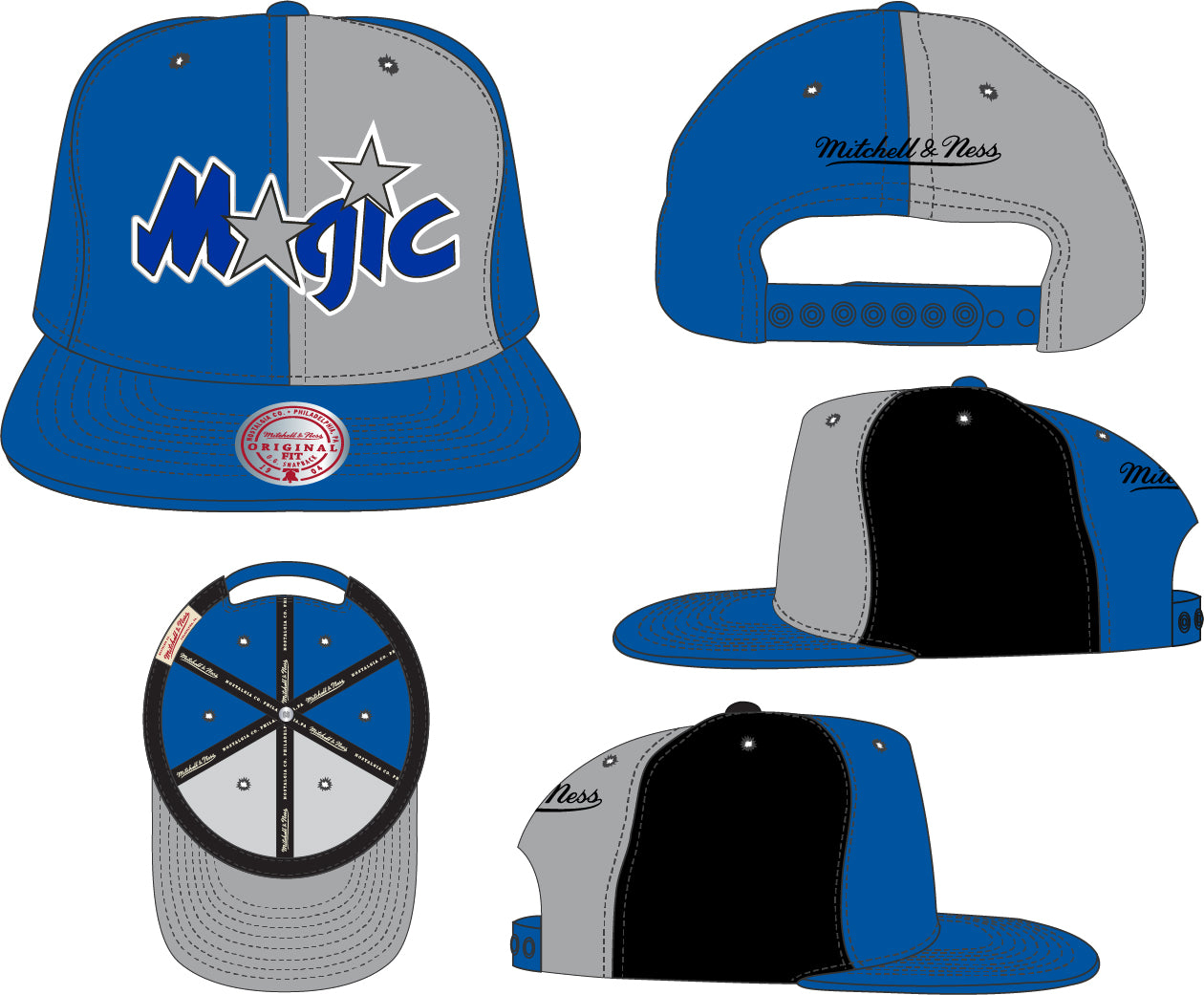 Men's Orlando Magic Hardwood Classics Mitchell & Ness NBA Team Color Pinwheel Snapback Hat - Pro Jersey Sports