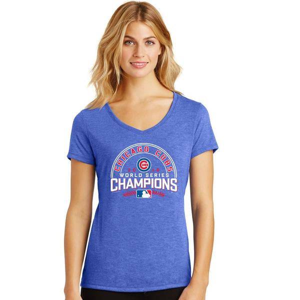 Womens Chicago Cubs 2016 World Series Champions V Neck Tee - Pro Jersey Sports