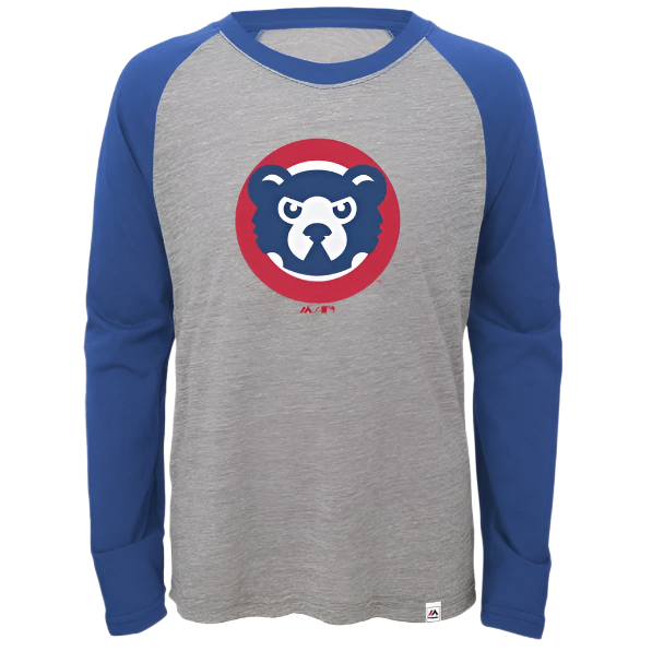 Youth Chicago Cubs Majestic Gray Two to One Margin Long Sleeve Raglan T-Shirt - Pro Jersey Sports