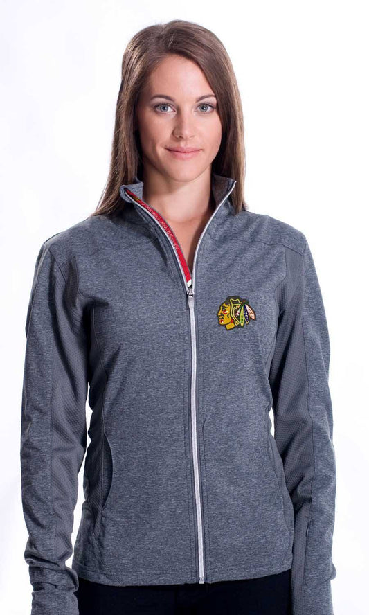 Women's Chicago Blackhawks Levelwear Aurora Script Full Zip Jacket-Grey - Pro Jersey Sports