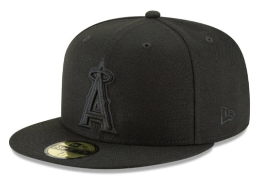 Anaheim Angels Tonal Black On Black 59Fifty Fitted Hat - Pro Jersey Sports