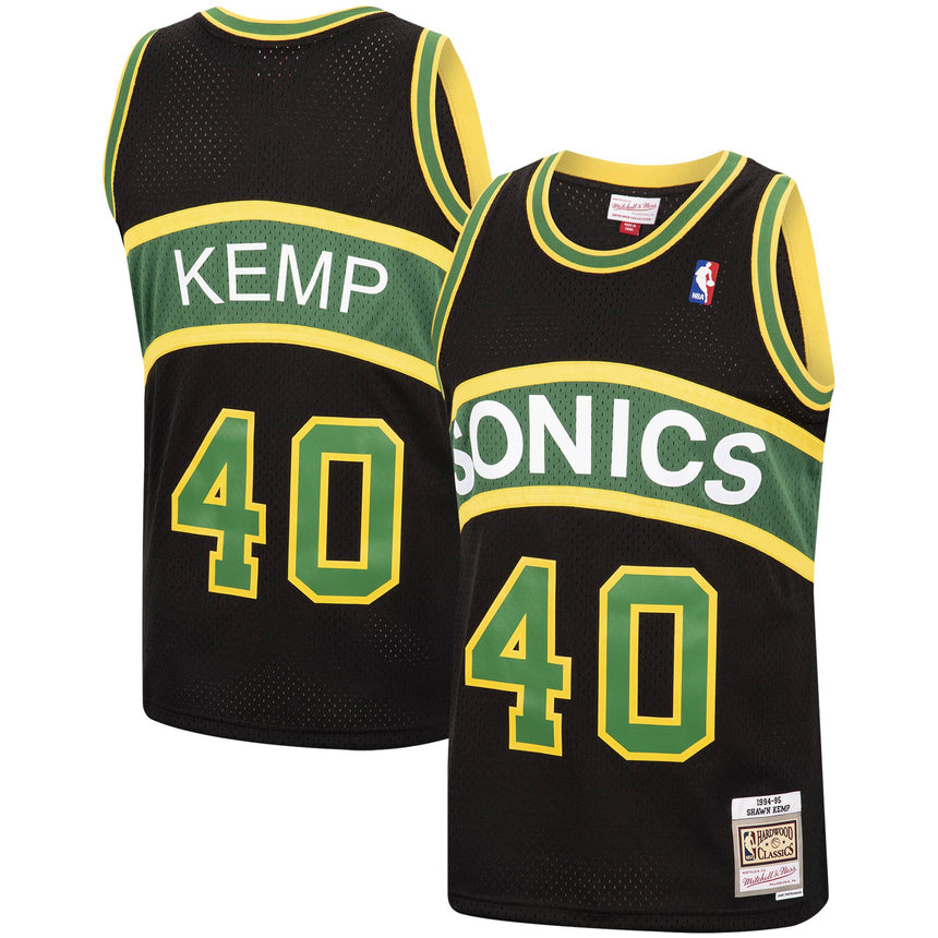 Men's Shawn Kemp Seattle SuperSonics Mitchell & Ness Black 1994-95 Hardwood Classics Reload Swingman Jersey - Pro Jersey Sports