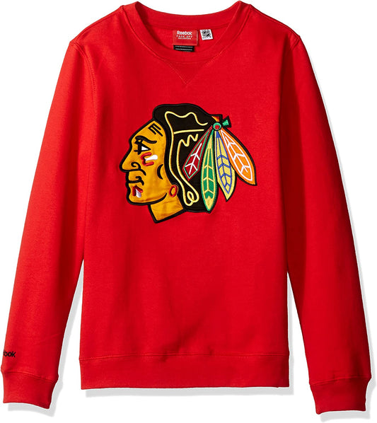 Youth Chicago Blackhawks Red Primary Logo Crew Neck Reebok Sweatshirt - Pro Jersey Sports