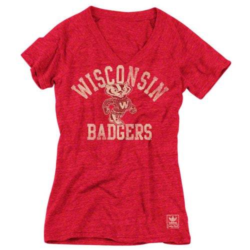 Wisconsin Badgers Women's Heather Red adidas Originals Gym Class Tri-Blend Vintage T-Shirt - Pro Jersey Sports