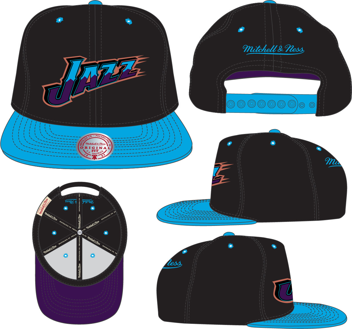 Utah Jazz Mitchell & Ness Hardwood Classics Reload 2.0 Snapback Hat - Black/Light Blue - Pro Jersey Sports
