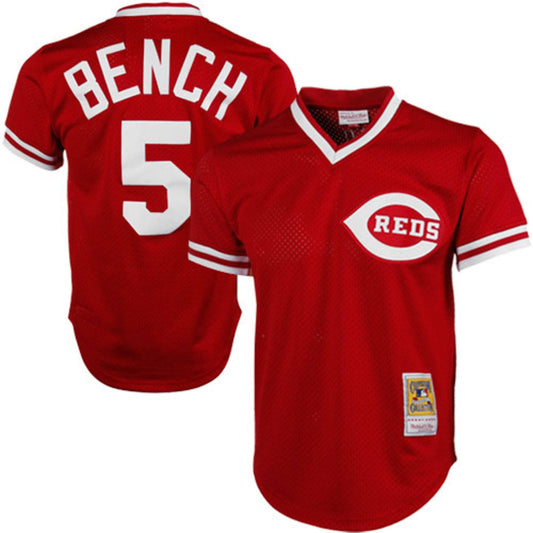 Men's Cincinnati Reds Johnny Bench Mitchell & Ness Red 1983 Authentic Cooperstown Collection Mesh Batting Practice Jersey - Pro Jersey Sports