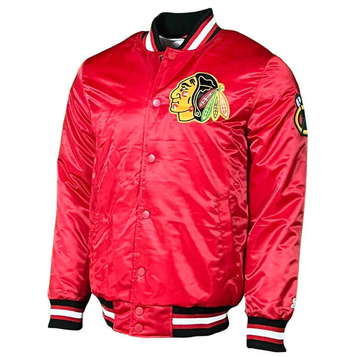 Men's Chicago Blackhawks Old School Original Starter Satin Jacket-Red - Pro Jersey Sports
