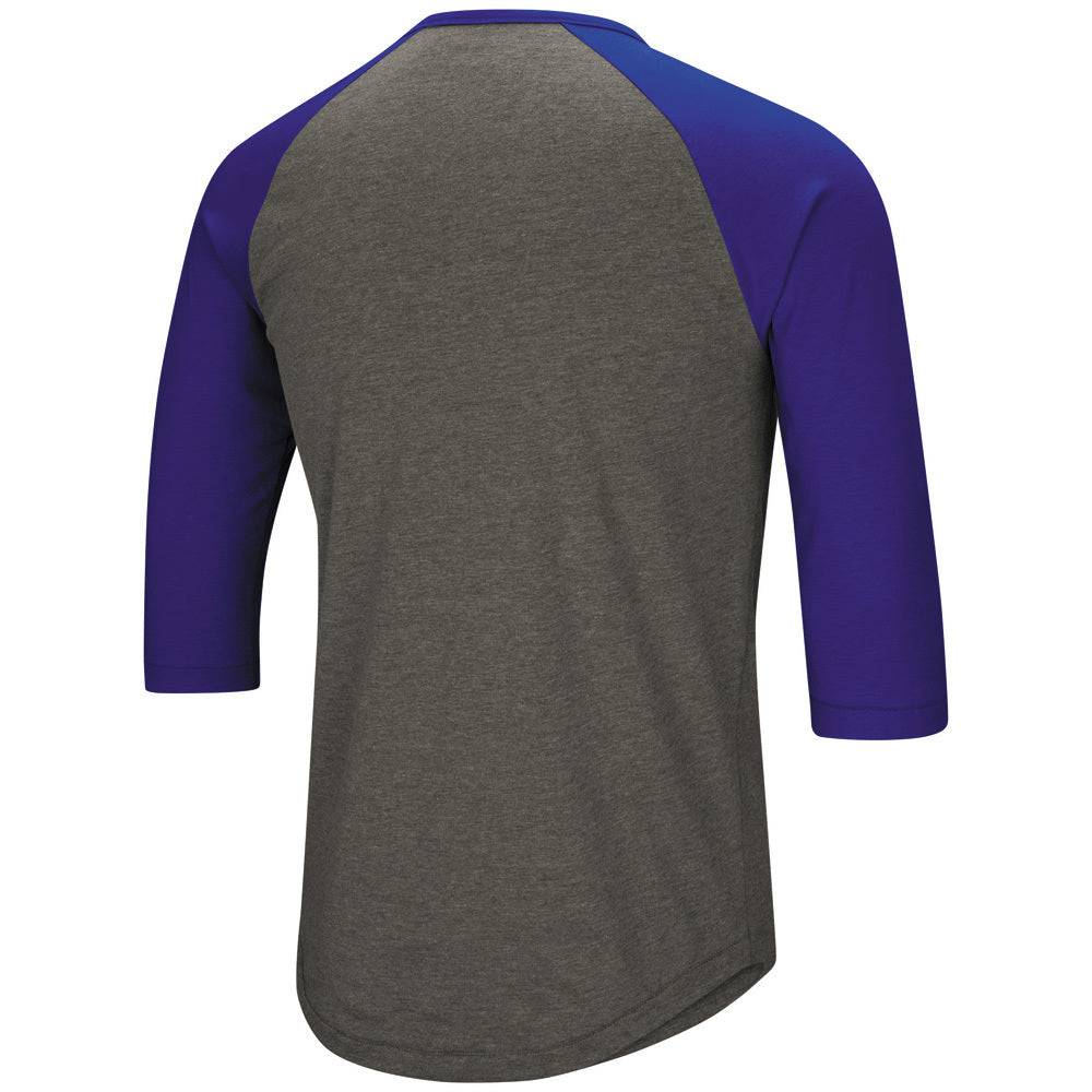 Men's Chicago Cubs Under Armour Heathered Gray/Light Blue Tri-Blend Cooperstown Crossed Bats 3/4-Sleeve Raglan Performance T-Shirt - Pro Jersey Sports