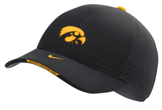 Nike Men's Iowa Hawkeyes Black AeroBill Swoosh Adjustable Classic 99 Football Sideline Hat - Pro Jersey Sports