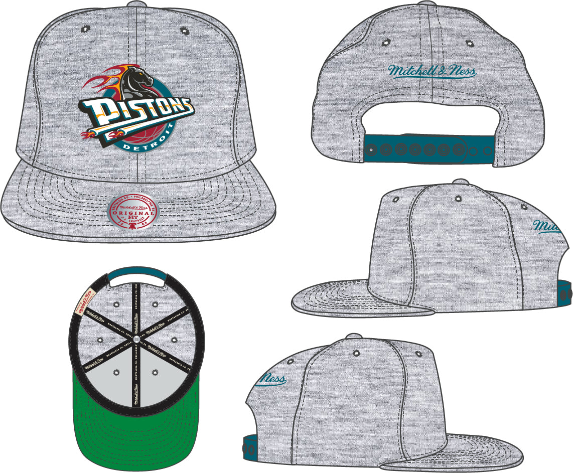 Detroit Pistons Hardwood Classics Heather Gray 2.0 Mitchell & Ness Snapback Hat - Pro Jersey Sports